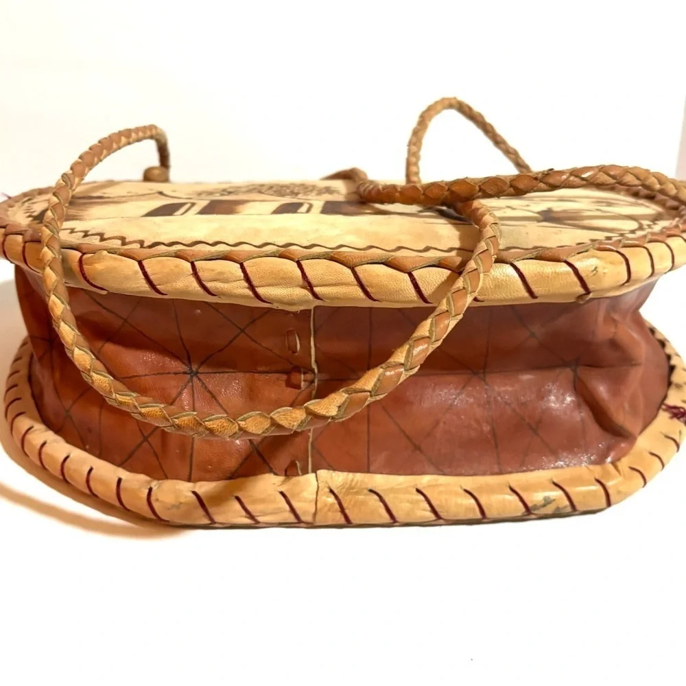 Handcrafted  handmade Africa  Tan Leather suede straw  woven Shoulder Bag
